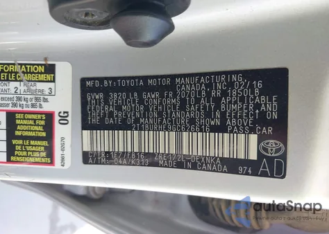 2016 Toyota Corolla Le z USA, uszkodzony, nr VIN 2T1BURHE9GC626616